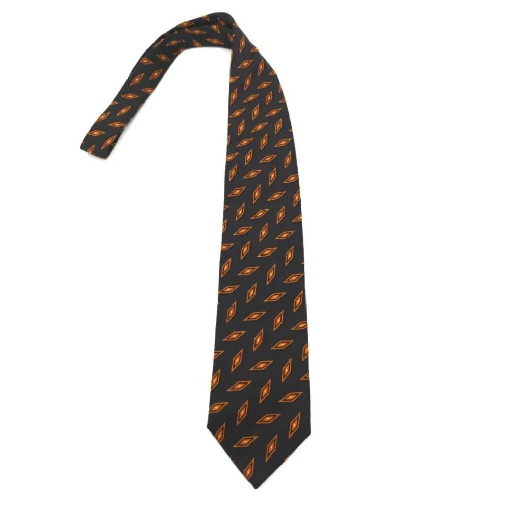 Hugo Boss Tie Orange Black Silk Geometric‎ Print Made In Italy 58